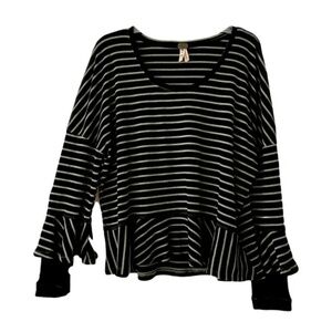 Free People We The Free | Black Green Striped Layered Peplum Ruffle Top, Medium